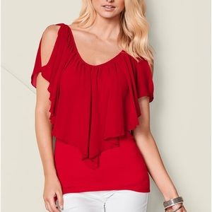 Red split-sleeve top
